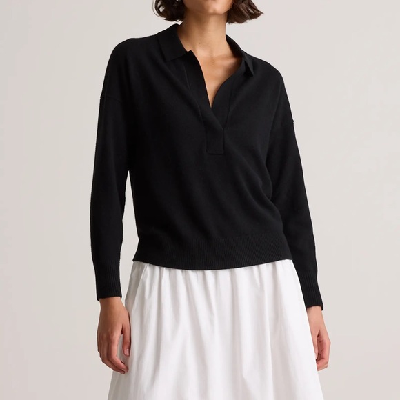 Quince Sweaters - Quince Mongolian Cashmere Polo Sweater in black, size small